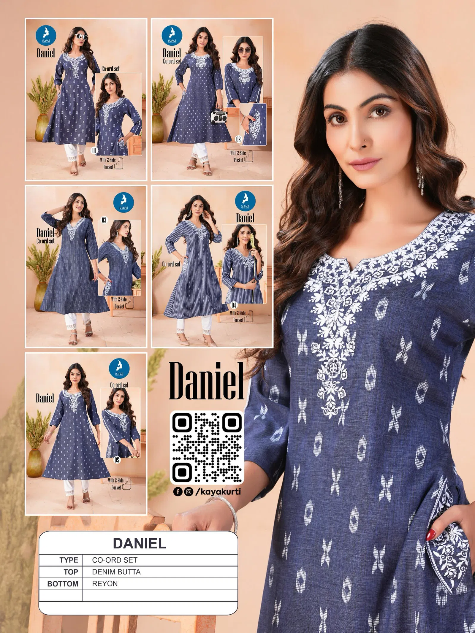 Daniel By Kaya Denim Butta Fancy Kurti With Bottom Exporters In India